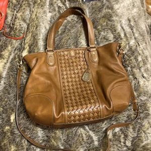 Cole Haan Brown Leather Devin Heritage Weave Satchel
